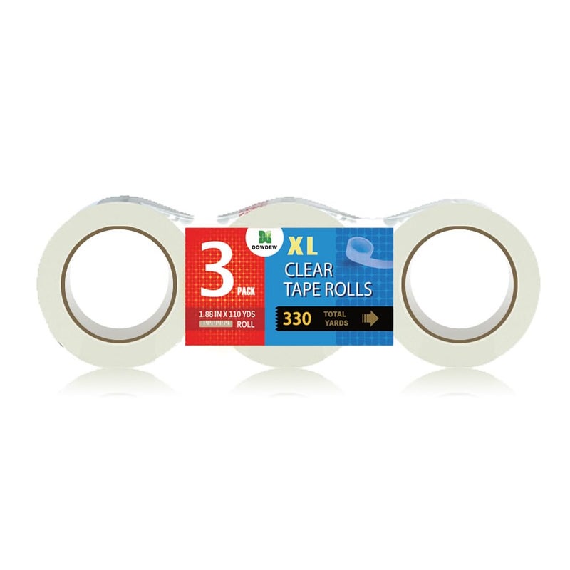 DowDew [330 Total Yards] Extra Long Lasting Clear Packing Tape [3 Pack] 110yd Heavy Duty Moving/Shipping Tape - Image 1